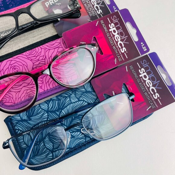 RG0363 Lot of 4 Simply Specs Foster Grant Unisex Reading Glasses With Case +1.25 - Picture 6 of 9